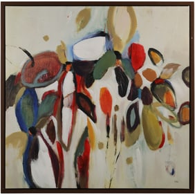 Signed TJ Ridges, Mixed Media on Canvas, Abstract Composition Multi Colors