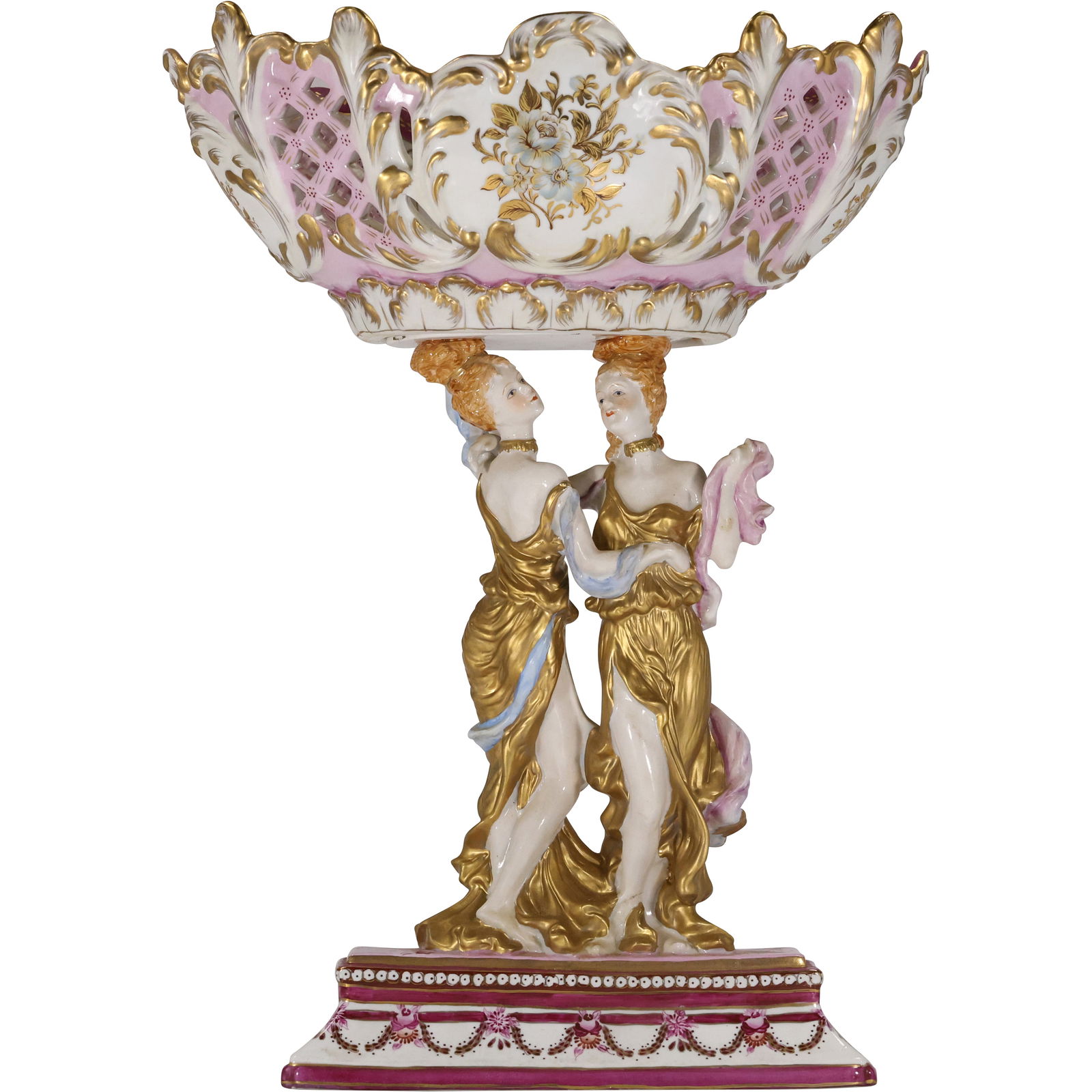 LARGE Richard Klemm Dresden Porcelain Neo-Classical Women Figural Centerpiece 18 in. height (1 of 20)