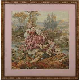 Framed Scenic Tapestry of a Man and Woman in Landscape