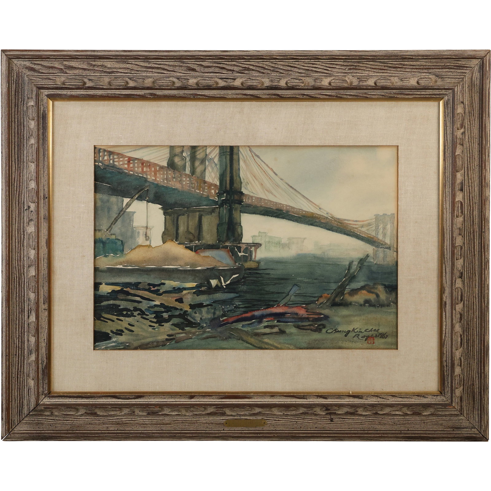 Artist Signed Rogers, Vintage Watercolor Painting of the Brooklyn Bridge New York: Artist Signed Rogers, Vintage Watercolor Painting of the Brooklyn Bridge New York. Nice Quality. size: 34 x 27