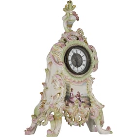 Large 19th C. Meissen Style Fine Porcelain Case Mantle Clock 18 in. height x 10 in. wide
