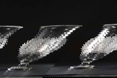 2 Signed Lalique France Dampierre Vases Crystal with Frosted Glass Birds & Foliage 5 in. x 5 in.: 2 Signed Lalique France Dampierre Vases Crystal with Frosted Glass Birds & Foliage 5 in. x 5 in.. Design and Features:Designed in 1948 by Marc Lalique, it features clear and frosted crystal with carve