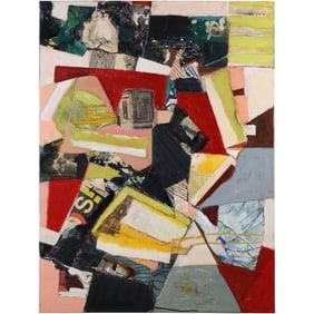 Large 20th C. Abstract Collage on Canvas 40 inches x 30 inches