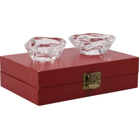 CARTIER FACETED CRYSTAL OCTAGONAL SALT CELLERS IN BOX Signed CARTIER France