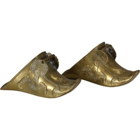 Pair Antique South American Spanish Colonial Brass Horse Stirrups 19th century 5 in. x 10 in.