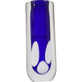 Flavio Poli Sommerso Murano Glass for Seguso Heavy Thick Art Glass Vase with Blue 9.75 in. height