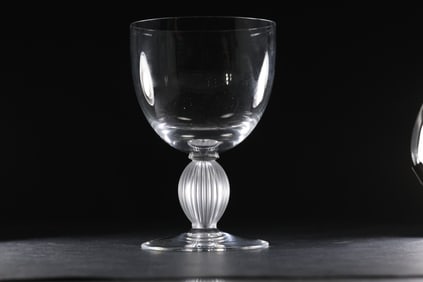 Signed LALIQUE FRANCE Langeais Water Goblet Glass Frosted Stem