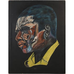 Vintage Oil on Canvas Painting of an African American Man Abstract Portait, Info on Verso