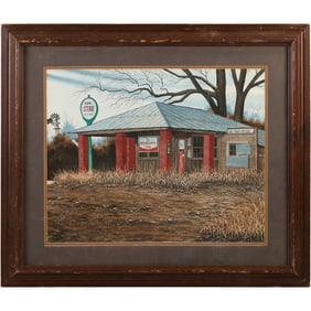 John Zed King, American, Oil on Canvas Rural Country Gas Station -Post Office