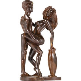 Vintage Carved Teak Wood Scupture of Erotic Lovers 18 in. height x 10 in. wide