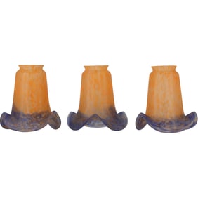 Set 6 Signed VIANNE French Art Glass Lamp Shades Orange to Blue Ruffled Rim 2.25 in. fitter
