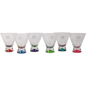 Set 6 DANSK Crystal Glass Liquor Glasses with Multi Color Weighted Bases, Original Box