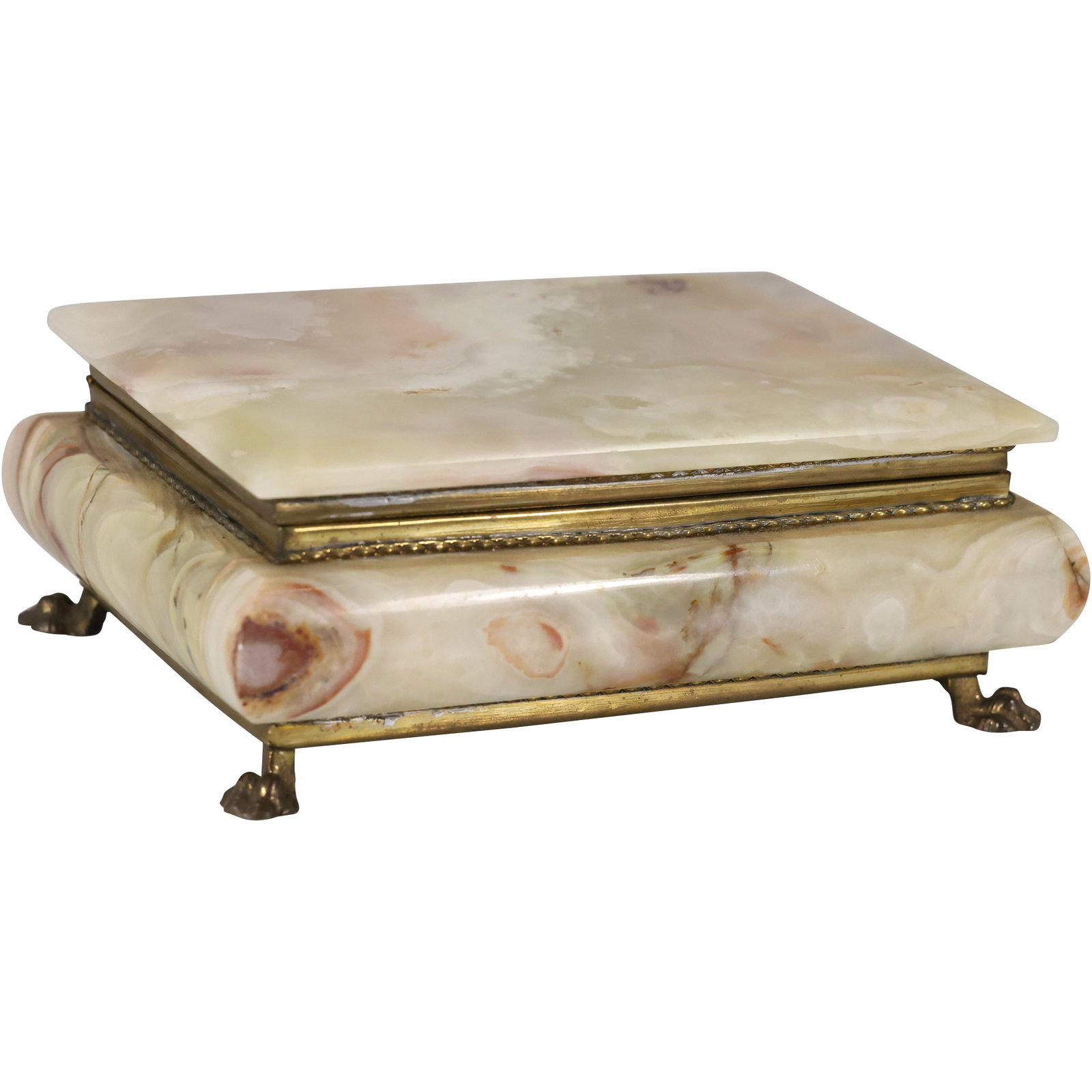 Vintage Onyx Jewelry Box with Brass Claw Feet, 3 in. x 7 in. x 5 in.: Vintage Onyx Jewelry Box with Brass Claw Feet, 3 in. x 7 in. x 5 in. size: 3 x 7 x 5