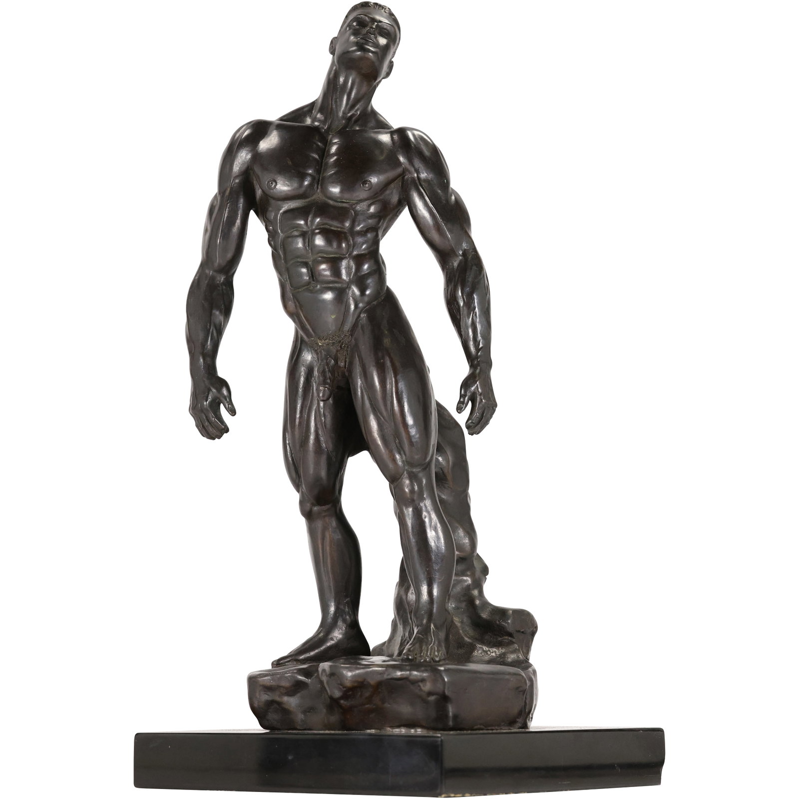 Signed Gio De Car, Numbered 1/125 Bronze STANDING NUDE MALE Sculpture, Good Patina: Signed Gio De Car, Numbered 1/125 Bronze STANDING NUDE MALE Sculpture, Good Patina, Mounted on a Marble Base. size: 17 inches height x 7.5 inches x 7.5 inches - base has small chip