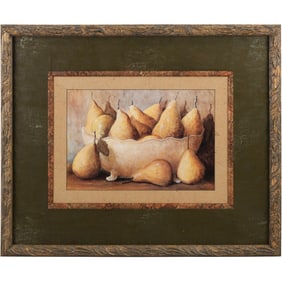 Superb Gallery Framed Still Life Print "Bowl of Pears" , Label on Verso