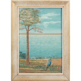 Signed A Domy, Vintage Oil Painting on Board Hummingbird on Shore, Framed