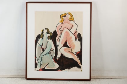 Nicholas Marsicano; 20thC. Modernist Watercolor Two Nudes Sgd
