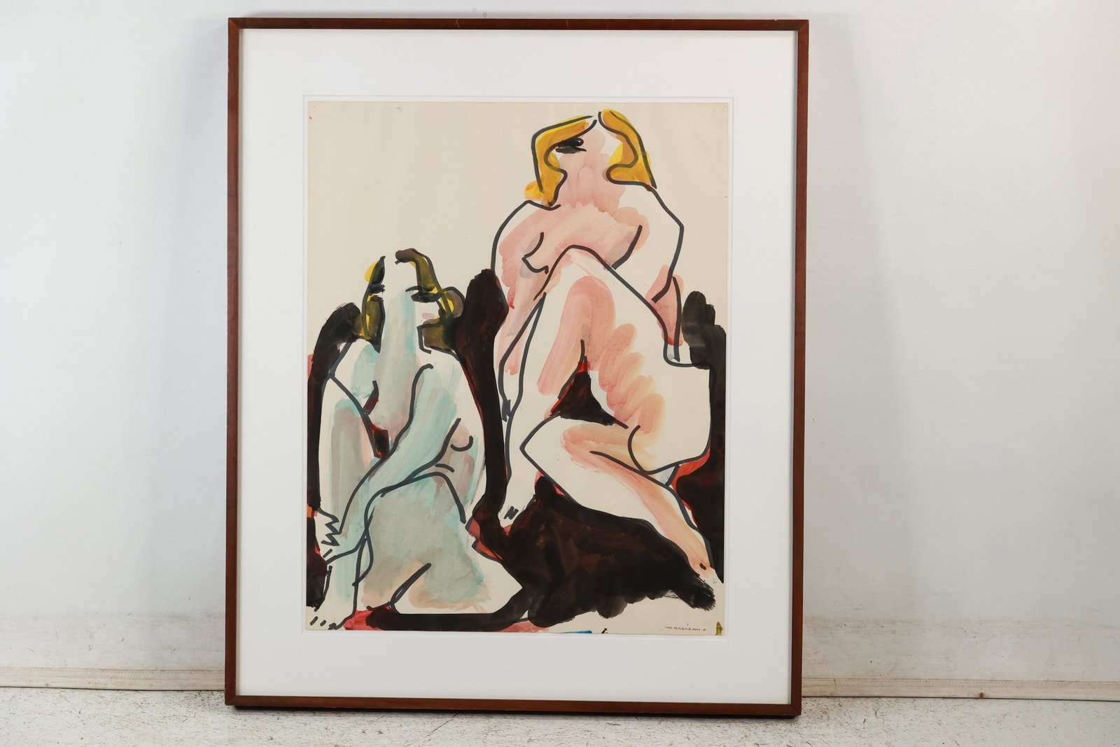 Nicholas Marsicano; 20thC. Modernist Watercolor Two Nudes Sgd (1 of 16)