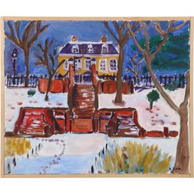 Herman Zuker, b.1959 Polish /American "Country Estate" Acrylic on Canvas Painting, Signed
