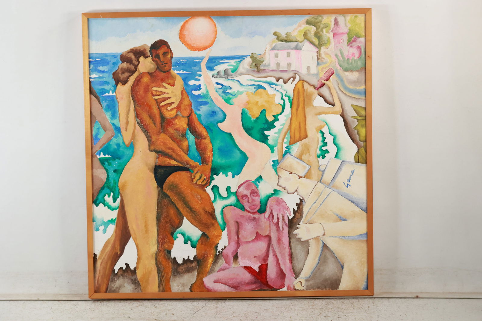 20thC. Modernist Oil - Beach Party Signed (1 of 20)