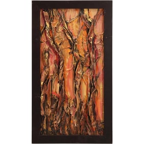 Karen Foster, Thick Painted Oil on Canvas Abstract Orange and Black, Signed on Verso, Framed
