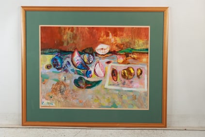 20thC. Columbian Modernist Gouache Still Life Signed