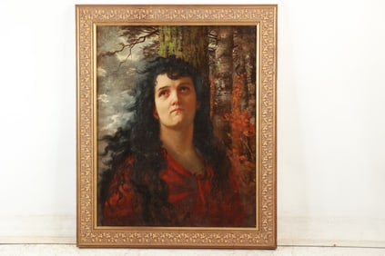 Louise Rudisuhli (1867 - 1928) Switzerland, Portrait of a Lady in Red, Oil on Canvas Painting