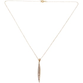 14K Gold Diamond Feather Pendant [missing 2 stones] on 14K Gold Filled 16 in. Chain