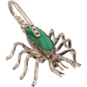 Rone Sterling Silver 10.1 grams Sterling and Malachite Scorpion Pin Excellent Quality 2 1/8 in.