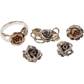 5 Pc. Sterling Silver 144.1 grams Sterling Wax Jewelry: .925 GW Rose Pin Pendant ; Israel .925
