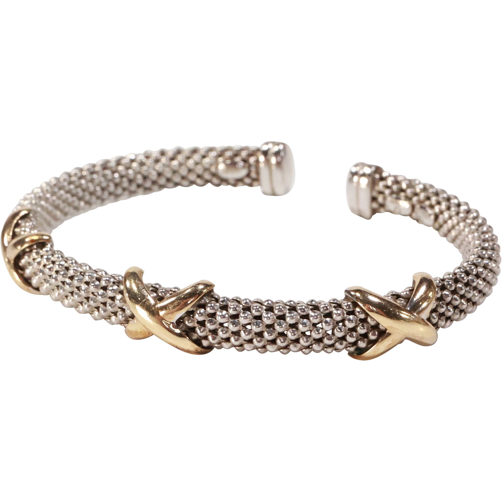 .925 Sterling Silver 2.0 grams .925 Italy and 14K Gold Italy Mesh Cuff Bracelert 2 1/2 in. x 2 1/4: .925 Sterling Silver 2.0 grams .925 Italy and 14K Gold Italy Mesh Cuff Bracelert 2 1/2 in. x 2 1/4 in. x 3/8 in.