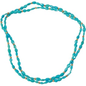Faceted Turquoise Bead Necklace with 10K Gold Spacer Beads 36 inches x 1/4 in.