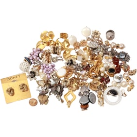 Estate Grouping 56 Pairs of Costume Fashion Jewelry Earrings: Marboux, Dauplaise, Nolan Miller,