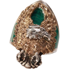 Sterling Silver 20.3 grams OTT Malachite and Diamond Cut Eagle Ring Size 10.5 , 1 in. x 1 1/2 in.