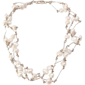 .925 Sterling Silver South Sea Baroque Pearls and Sterling Bar Design Necklace 18 in. x 1 1/4 in.