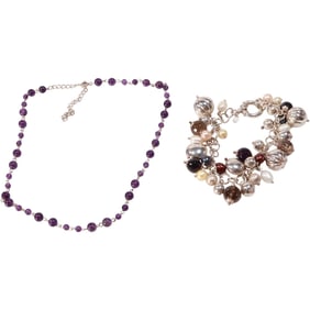 .925 Sterling 18 inch Garnet Beads Necklace & .925 Smokey Citrine, Garnet, Sterling and Freshwater