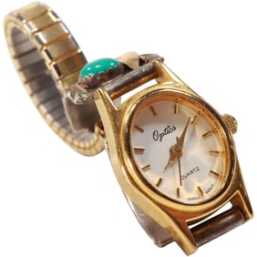 Native American Indian Sterling Silver & Turquoise with Feathers Motif Watch Band