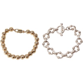 2 Sterling Silver Bracelets 43.6 grams, .925 Italy Ball Bracelet & .925 Oval Links Bracelet