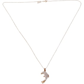 10K Gold and Diamonds Dolphin Pendant 1 in. x 5/8 in. with 10K Gold 19 inch Chain
