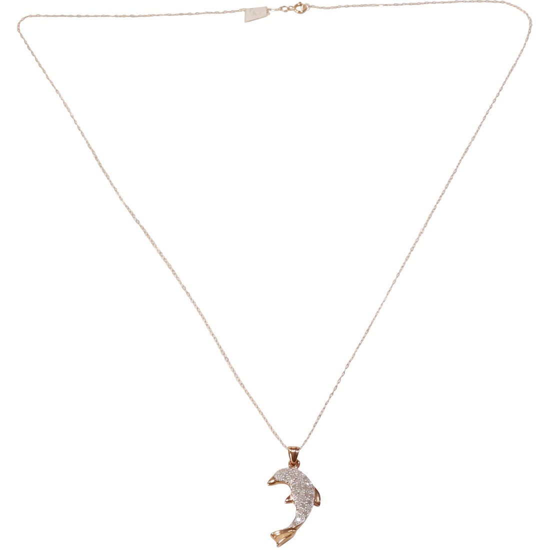 10K Gold and Diamonds Dolphin Pendant 1 in. x 5/8 in. with 10K Gold 19 inch Chain: 10K Gold and Diamonds Dolphin Pendant 1 in. x 5/8 in. with 10K Gold 19 inch Chain.