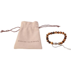 D.Y. DAVID YURMAN .925 Sterling Silver Tiger's Eye Beads Bracelet 10 in. x 3/8 in.