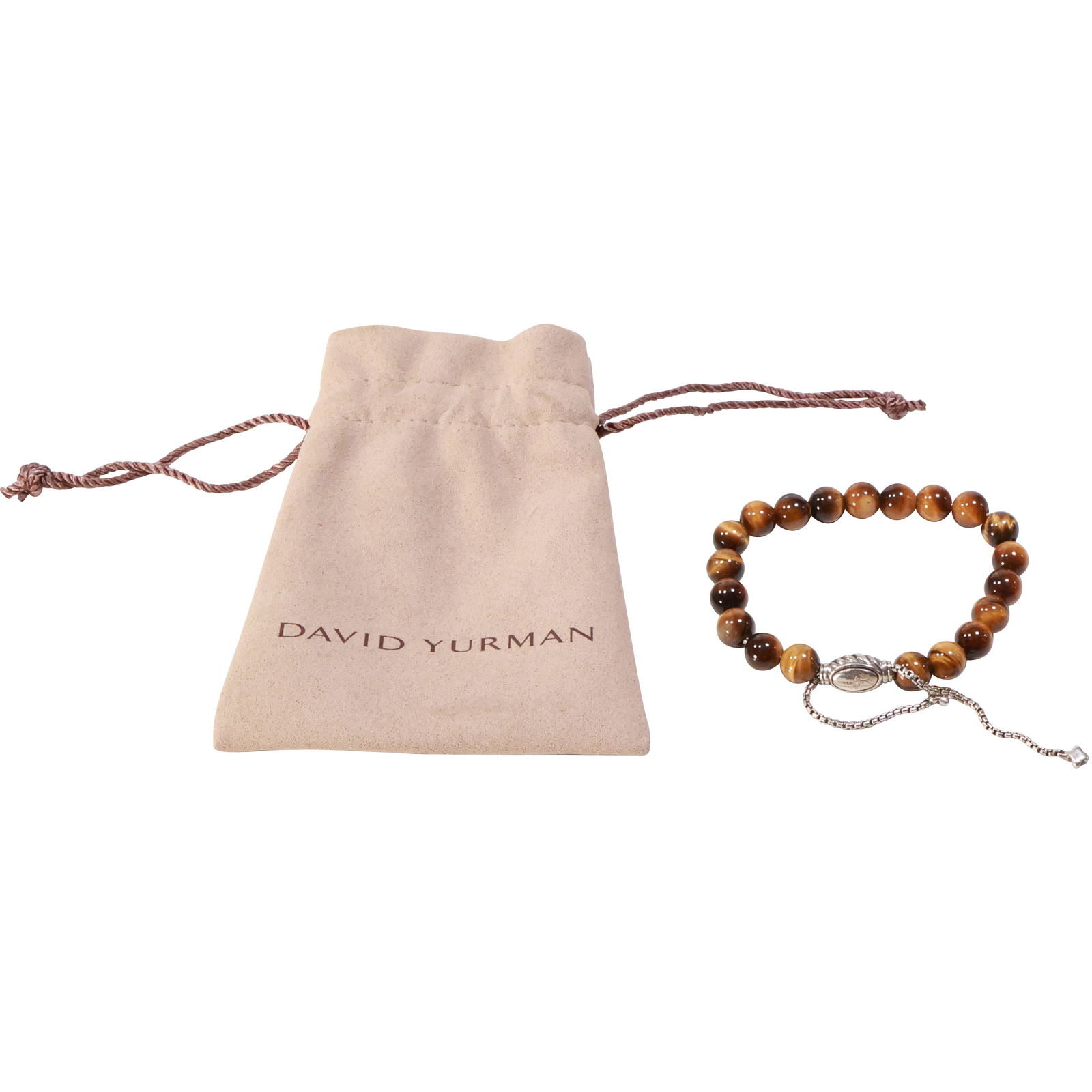 D.Y. DAVID YURMAN .925 Sterling Silver Tiger's Eye Beads Bracelet 10 in. x 3/8 in. (1 of 10)