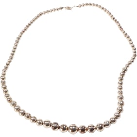 Sterling Silver 78.3 grams Unusual Long Graduated Bead Necklace 31.5 in. length