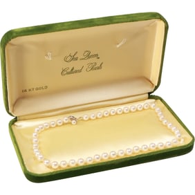 Genuine White Classic Freshwater Cultured Pearls Necklace 17 in. x 3/8 in. in Original Case