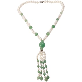 Freshwater Pearls with Jade Spacers Lavalier Style Droplet 18 in. x 4 in. x 3/4 in.