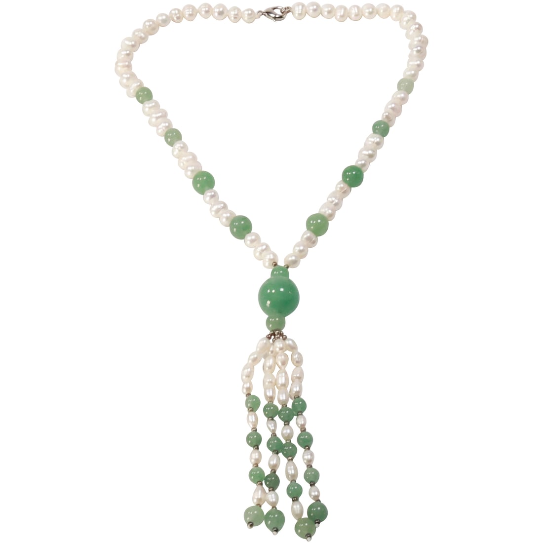 Freshwater Pearls with Jade Spacers Lavalier Style Droplet 18 in. x 4 in. x 3/4 in.: Freshwater Pearls with Jade Spacers Lavalier Style Droplet 18 in. x 4 in. x 3/4 in.