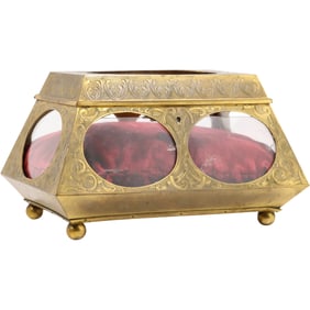 1930s/40s Brass Dresser Top Casket Vitrine Box with Window Sides