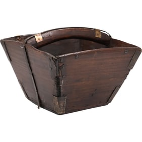Antique Chinese Wooden Rice Basket with Handle 8.5 in. height x 12.5 in. wide