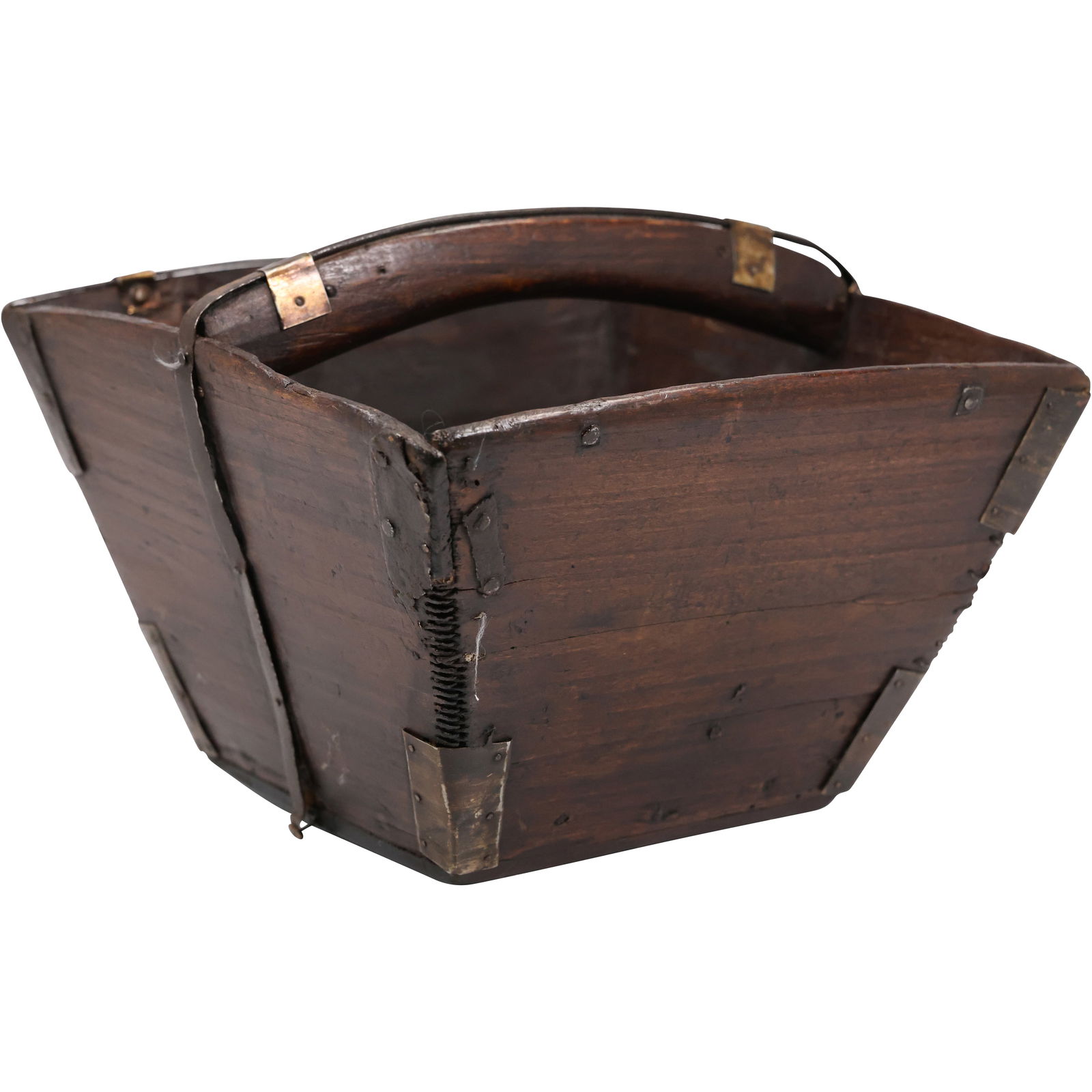 Antique Chinese Wooden Rice Basket with Handle 8.5 in. height x 12.5 in. wide (1 of 13)