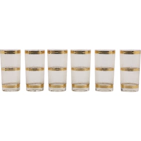 Set of 6 Vintage Culver Tyrol Starlyte Gold and Clear Icicle Highball Glassware